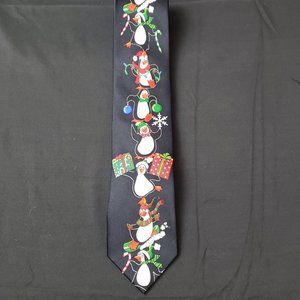 Yule Tie Greetings Christmas Tie with Penguins Celebrating the Holidays